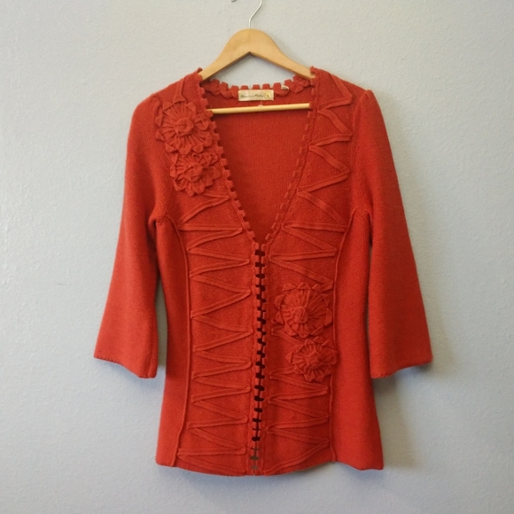 Charlie & Robin Sweaters - Charlie & Robin Orange Knit Cardigan Wool Sweater